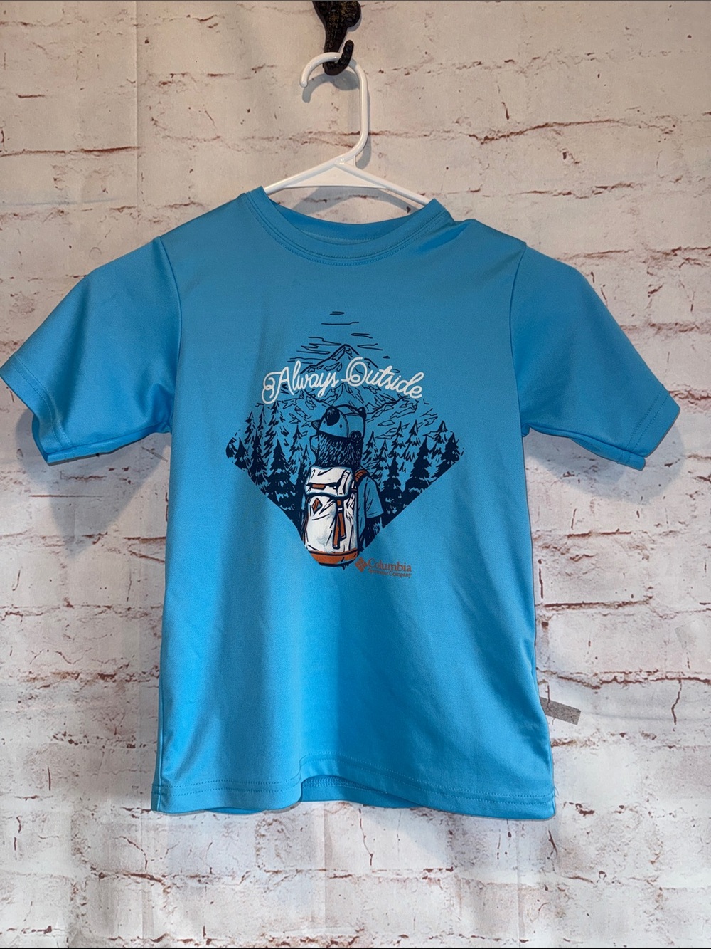 Columbia Blue 'Always Outside' Kids Short-Sleeve Graphic Tee S 8 crew neck